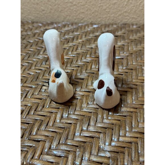 Set Of 3 Vintage Ceramic Dog Figurines White With Brown & Yellow Accents - Picture 3 of 10